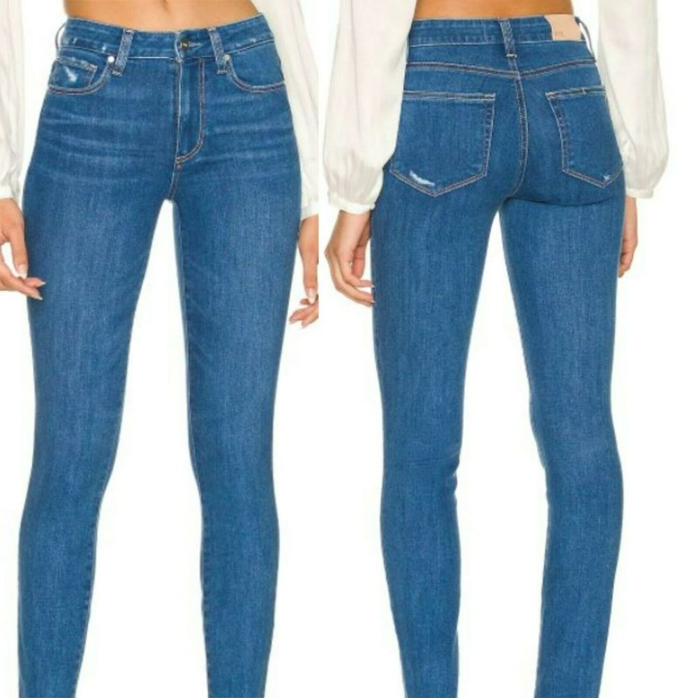PAIGE Hoxton ULTRA SKINNY Jeans in Juneau Distressed Made in USA Size 25 Blue - Picture 2 of 12